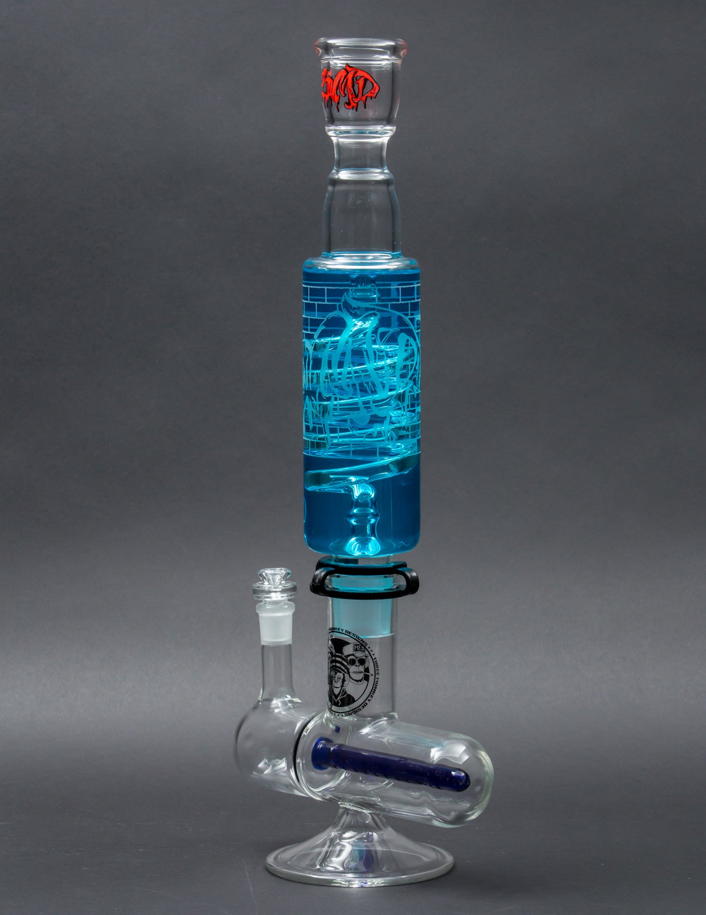3MD Large Blue Glycerin Coil with Inline Base Sandblasted Art
